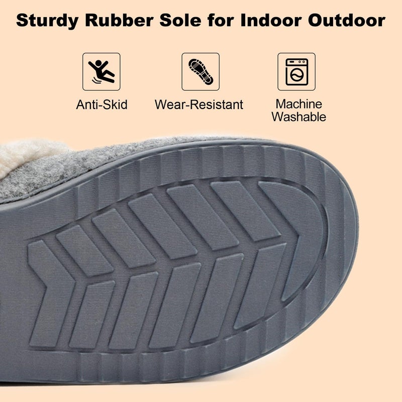 LongBay Womens Felt Sherpa Bedroom Slippers Warm Cozy Wool-Like Moccasin Slippers for Indoor Outdoor Winter Memory Foam House Shoes Slip-On with Fuzzy Plush Lining Grey,9-10 - Image 5